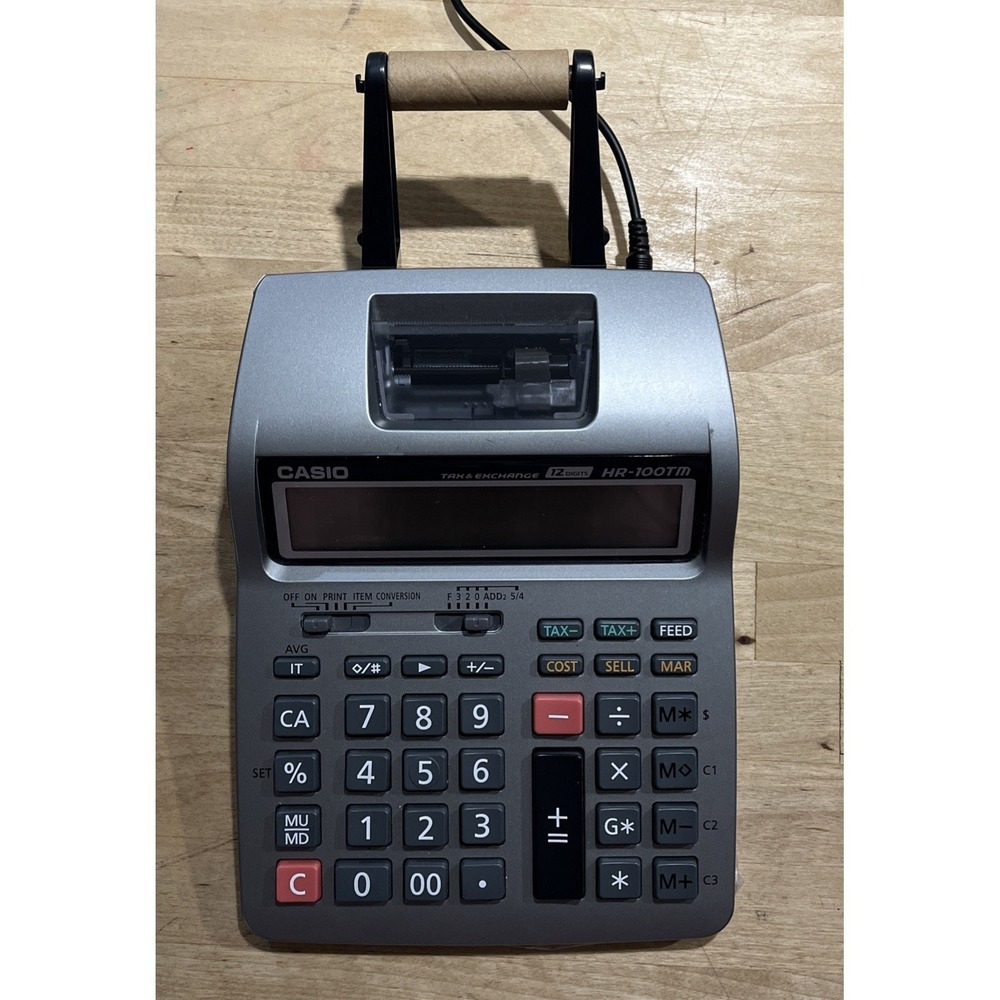 Casio HR-100TM Desktop Printing Calculator Tax Exchange 12 Digits Display Tested